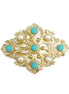 Diamond Design Turquoise and Pearl Bead with Rhinestone Flower Gold Pin