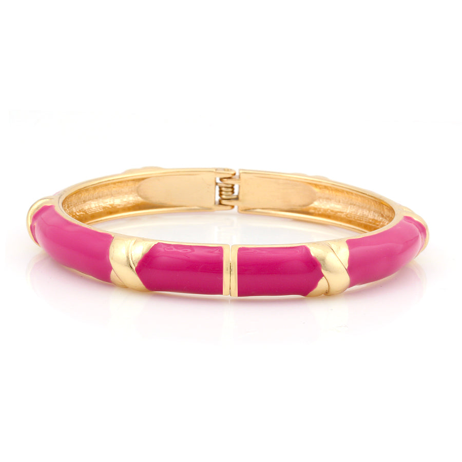 Gold-Tone Fuchsia Enamel Hinged Bracelets