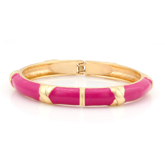 Gold-Tone Fuchsia Enamel Hinged Bracelets