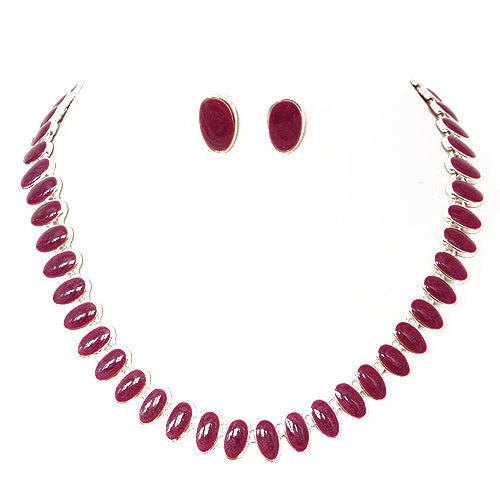 Berry Enamel Beaded Silver Necklace and Earrings Set