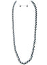 Gray Glass Pearl Beaded Long Necklace and Earrings Set