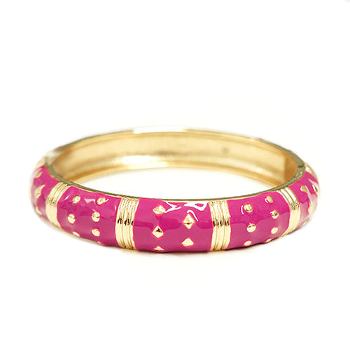 Fuchsia Enmel Gold Metal Decorated Hinged Bracelet