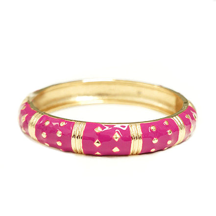 Fuchsia Enmel Gold Metal Decorated Hinged Bracelet