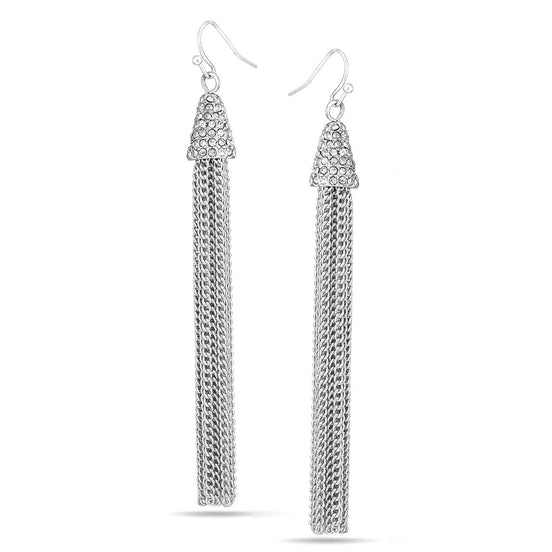 Silver chain chandelier earrings with Rhinestones