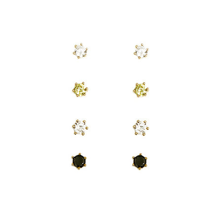 Clear Lime Black Round Earrings Set of 4pcs