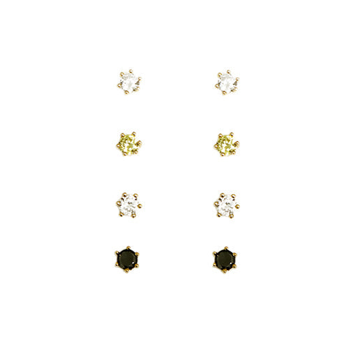 Clear Lime Black Round Earrings Set of 4pcs
