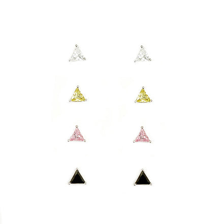 Clear Lime Pink Black Triangle Earrings Set of 4pcs