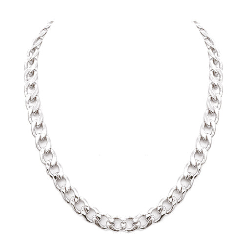 Shiny Silver Metal Linked Chain Necklace