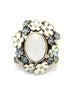 Gold-Tone White Crystal And Enamel Flower Stretch Ring