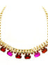 Fabulous Design Red and Pink Mixed Glass Crystal Gold Chain Necklace