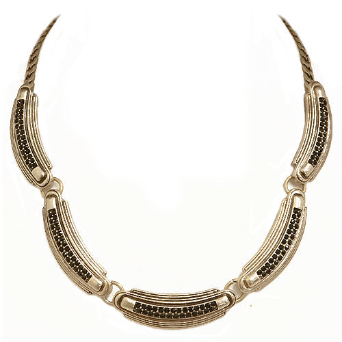 Gold Bar with Jet Rhinestone Chain Necklace
