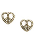 Clear Rhinestone Heart with Peace Sign Gold Stud Earrings