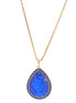 Gold-Tone Metal  Blue Glittering Stone Long Necklace