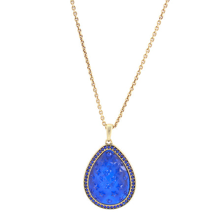 Gold-Tone Metal  Blue Glittering Stone Long Necklace
