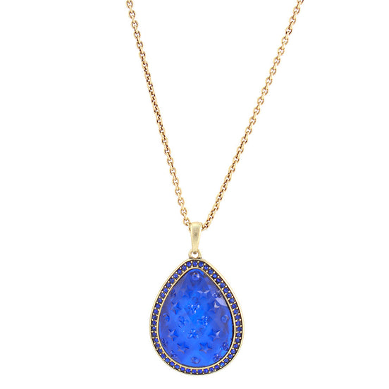 Gold-Tone Metal  Blue Glittering Stone Long Necklace