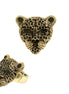 Tiger Face with Jet Rhinestone Gold Stretch Ring