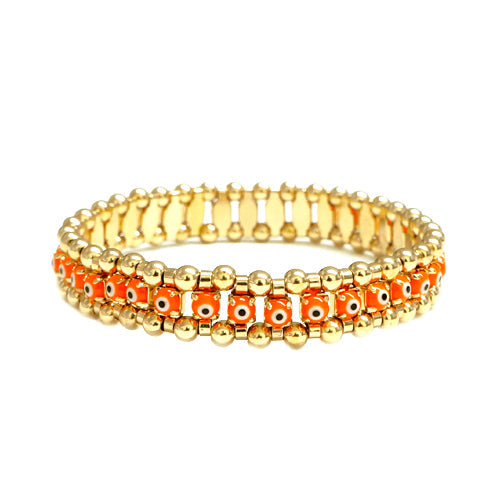 30mm Orange Evil Eye with Gold Stretch Bracelet 