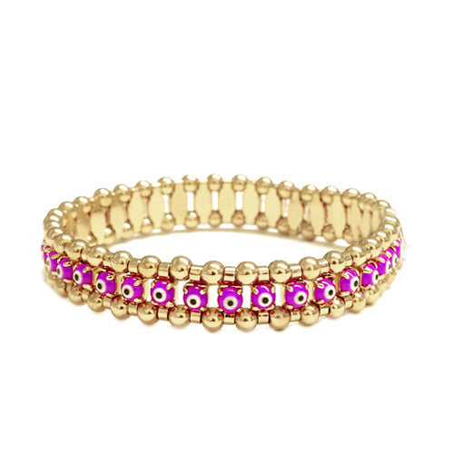 30mm Purple Evil Eye with Gold Stretch Bracelet 