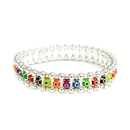 30mm Multi Evil Eye with Silver Stretch Bracelet 