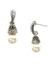 Glass Pearl Teardrop Two-Tone Cable Earrings