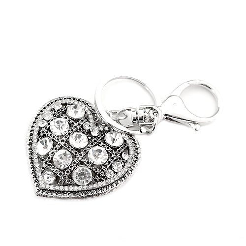 Bling Rhinestone Heart Silver Key Ring