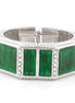 Rhodium-Tone Metal Green Crystal Epoxy Hinged Bracelets