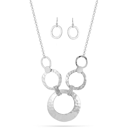 Gold Open Circle Hammered Link necklace And Earrings Set #SCE30061-1