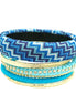 Blue Mixed Chevron Cotton with Gold Bangles Set of 7pcs 