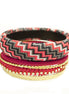 Red Mixed Chevron Cotton with Gold Bangles Set of 7pcs 