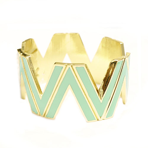 Mint Enamel Chevron Gold Hinged Bracelet