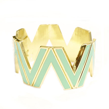 Mint Enamel Chevron Gold Hinged Bracelet