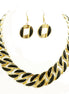 Chevron Style Black Enamel Gold Necklace and Earrings Set