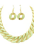 Chevron Style Mint Enamel Gold Necklace and Earrings Set