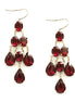 Red Teardrop Glass Bead Gold Chandelier Earrings