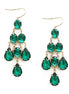 Green Teardrop Glass Bead Gold Chandelier Earrings