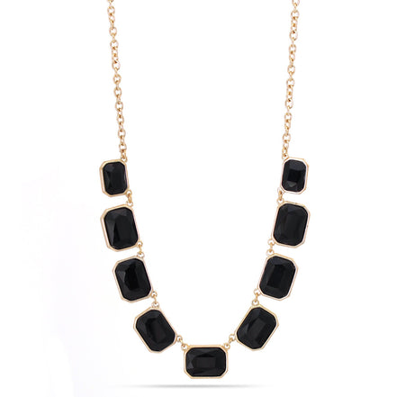 Gold-Tone Metal Black Faceted Stone Adjustable Lobster Clasp Tassel Necklaces