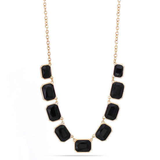 Gold-Tone Metal Black Faceted Stone Adjustable Lobster Clasp Tassel Necklaces