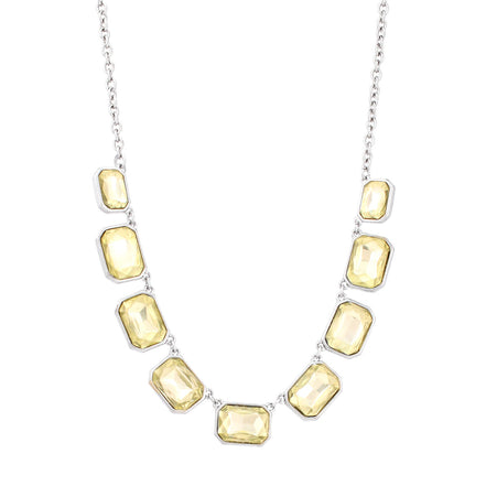 Silver-Oxide Tone Yellow Crystals Necklae