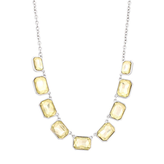 Silver-Oxide Tone Yellow Crystals Necklae