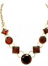 Round and Square Mixed Red Glass Crystal Gold Necklace