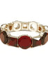 Round and Square Mixed Red Glass Crystal Gold Stretch Bracelet