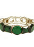 Round and Square Mixed Green Glass Crystal Gold Stretch Bracelet
