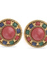 Antique Gold-Tone Burgundy Green And Blue Plastic Clip On Earrings