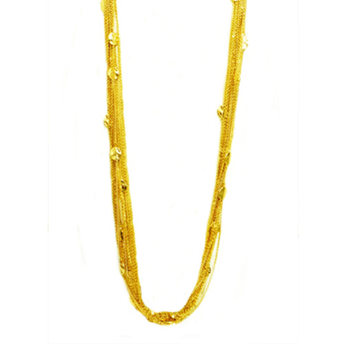 Gold long chain necklace with mini gold plates.