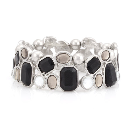 Silver-Tone Black And White Stretch Bracelets 