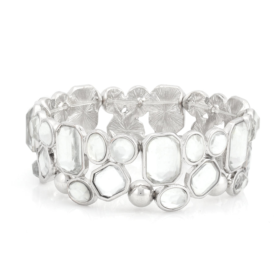 Silver-Tone White Crystal Stretch Bracelets