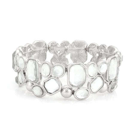 Silver-Tone White Crystal Stretch Bracelets