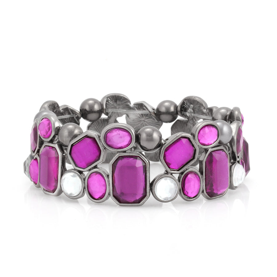 Hematite Amethyst And White Stretch Bracelets