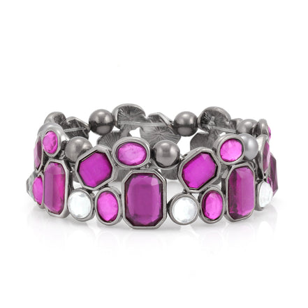 Hematite Amethyst And White Stretch Bracelets