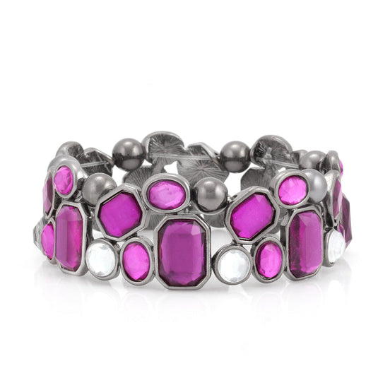 Hematite Amethyst And White Stretch Bracelets